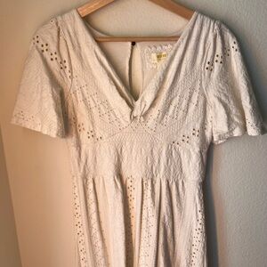 Anthropologie Maeve Cream Eyelet V-Neck Maxi Dress